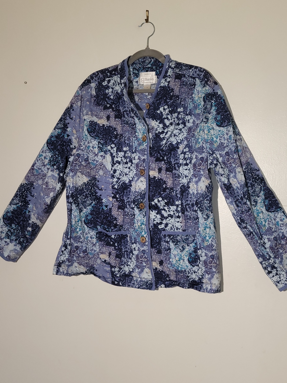 CJ Banks Women's Blue Floral Button-Up Jacket
